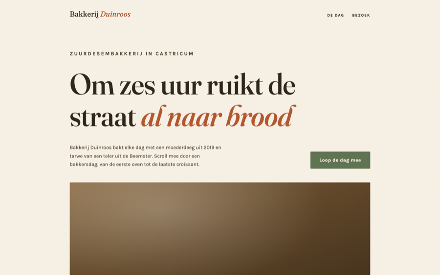 Schermafbeelding van de voorbeeldsite Bakkerij Duinroos