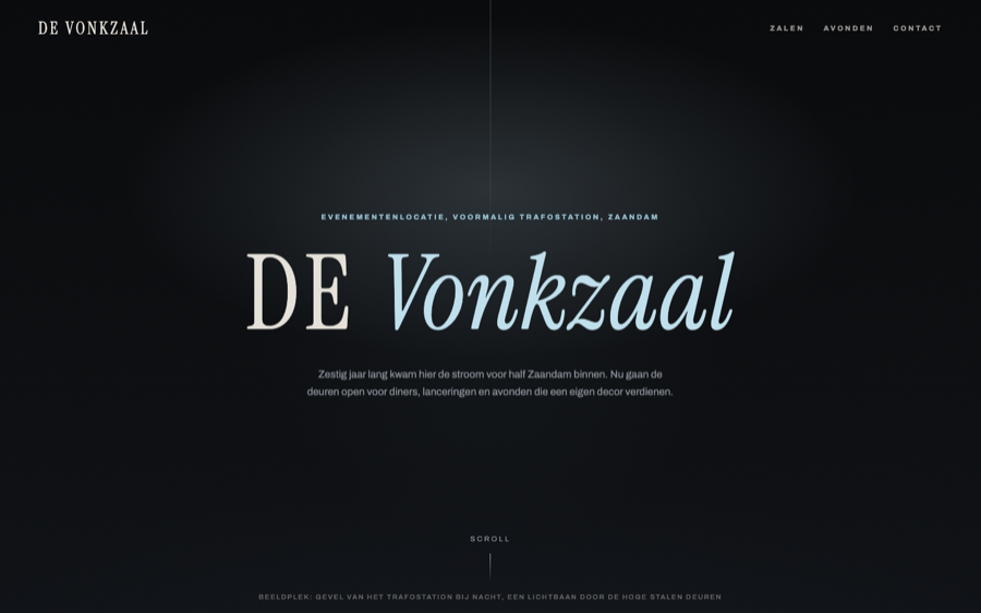 Schermafbeelding van de voorbeeldsite De Vonkzaal